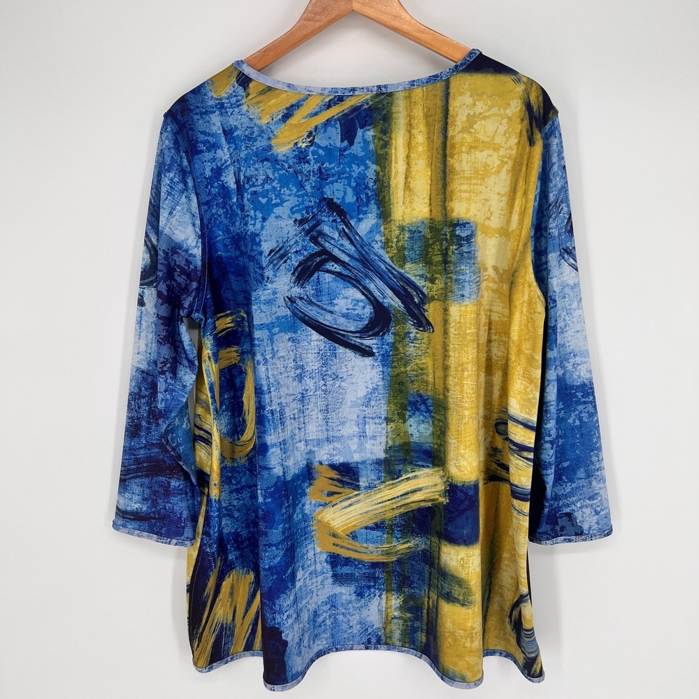 Ali Miles Tunic Top Women Sz L Colorful 3/4 Sleeve Artsy Abstract Print Blouse - Picture 2 of 11